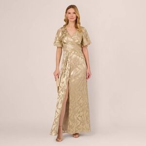 Adrianna Papell Metallic 1920s art deco inspired Gold Leaf Dress with slit
